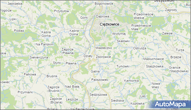 mapa Zborowice gmina Ciężkowice, Zborowice gmina Ciężkowice na mapie Targeo