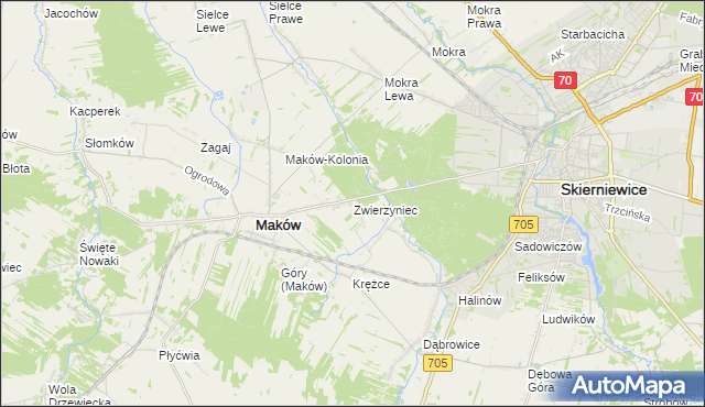 mapa Zwierzyniec gmina Maków, Zwierzyniec gmina Maków na mapie Targeo