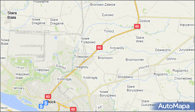 mapa Brochocin gmina Radzanowo, Brochocin gmina Radzanowo na mapie Targeo