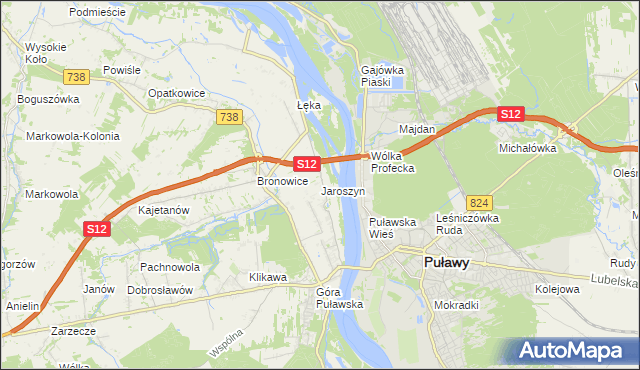 mapa Jaroszyn gmina Puławy, Jaroszyn gmina Puławy na mapie Targeo