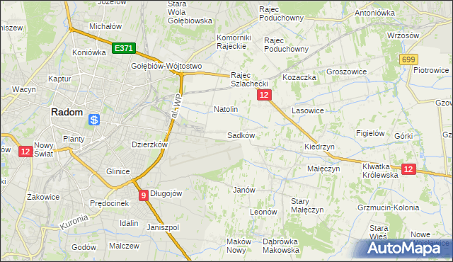 mapa Sadków gmina Jedlnia-Letnisko, Sadków gmina Jedlnia-Letnisko na mapie Targeo