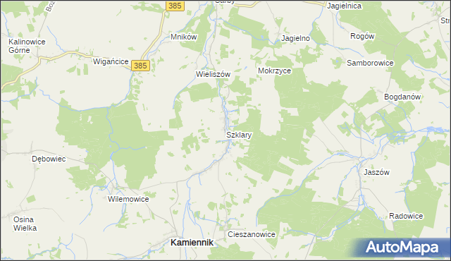 mapa Szklary gmina Kamiennik, Szklary gmina Kamiennik na mapie Targeo