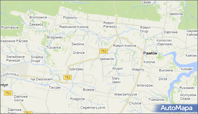 mapa Jadowniki gmina Pawłów, Jadowniki gmina Pawłów na mapie Targeo