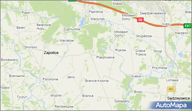 mapa Ptaszkowice, Ptaszkowice na mapie Targeo