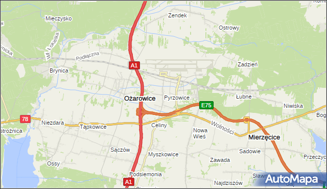 mapa Pyrzowice, Pyrzowice na mapie Targeo