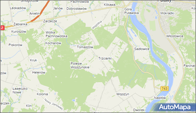 mapa Trzcianki gmina Janowiec, Trzcianki gmina Janowiec na mapie Targeo