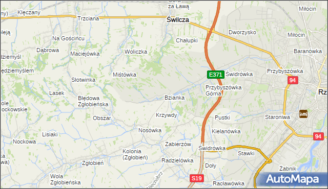 mapa Bzianka gmina Świlcza, Bzianka gmina Świlcza na mapie Targeo