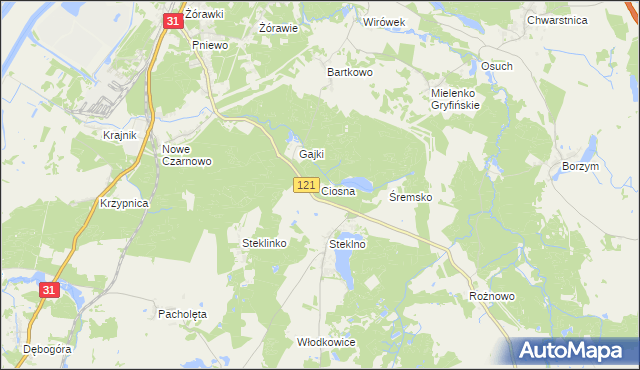 mapa Ciosna gmina Gryfino, Ciosna gmina Gryfino na mapie Targeo