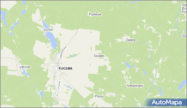 mapa Działek gmina Koczała, Działek gmina Koczała na mapie Targeo