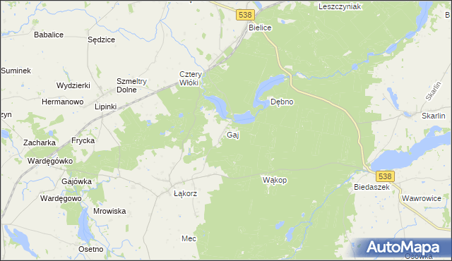 mapa Gaj gmina Biskupiec, Gaj gmina Biskupiec na mapie Targeo