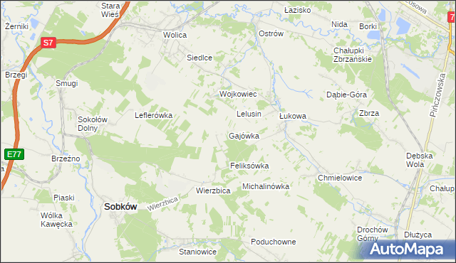 mapa Gajówka gmina Sobków, Gajówka gmina Sobków na mapie Targeo