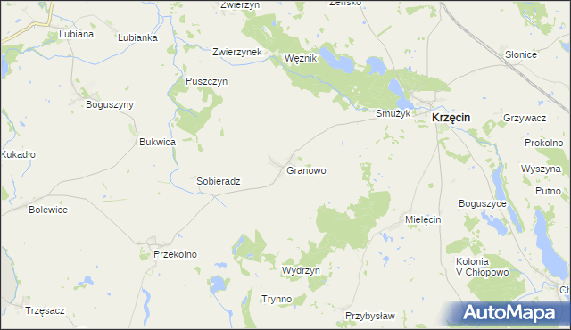 mapa Granowo gmina Krzęcin, Granowo gmina Krzęcin na mapie Targeo