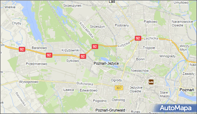 mapa Jeżyce gmina Poznań, Jeżyce gmina Poznań na mapie Targeo