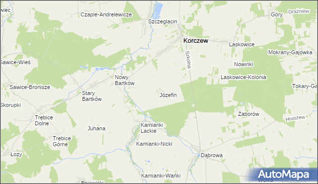 mapa Józefin gmina Korczew, Józefin gmina Korczew na mapie Targeo