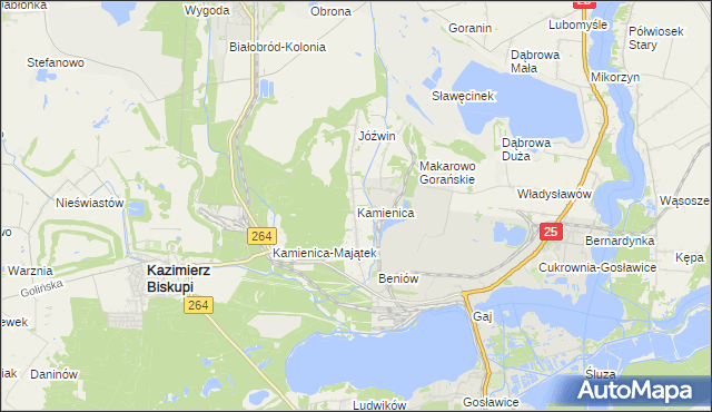 mapa Kamienica gmina Kazimierz Biskupi, Kamienica gmina Kazimierz Biskupi na mapie Targeo