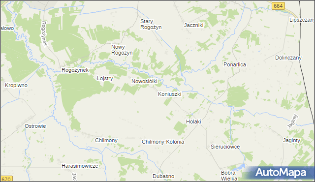 mapa Koniuszki gmina Nowy Dwór, Koniuszki gmina Nowy Dwór na mapie Targeo
