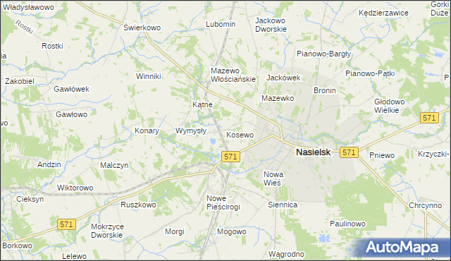 mapa Kosewo gmina Nasielsk, Kosewo gmina Nasielsk na mapie Targeo