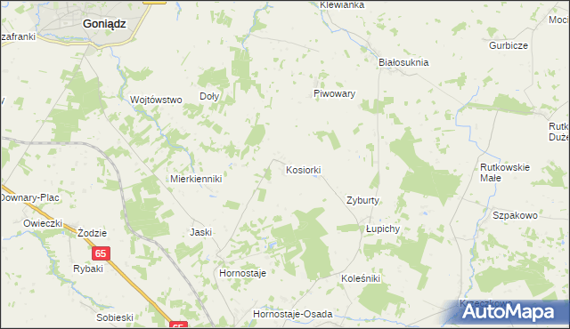 mapa Kosiorki gmina Mońki, Kosiorki gmina Mońki na mapie Targeo