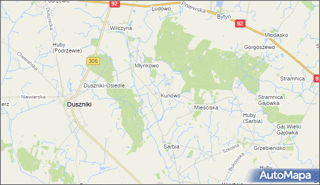 mapa Kunowo gmina Duszniki, Kunowo gmina Duszniki na mapie Targeo