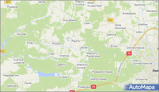 mapa Lesisko gmina Kluki, Lesisko gmina Kluki na mapie Targeo