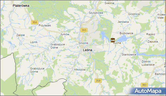 mapa Leśna powiat lubański, Leśna powiat lubański na mapie Targeo