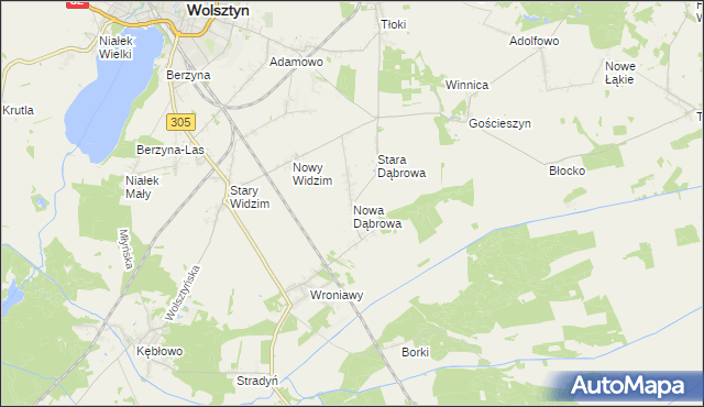 mapa Nowa Dąbrowa gmina Wolsztyn, Nowa Dąbrowa gmina Wolsztyn na mapie Targeo