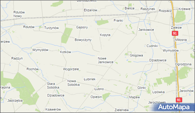 mapa Nowe Jankowice gmina Krośniewice, Nowe Jankowice gmina Krośniewice na mapie Targeo