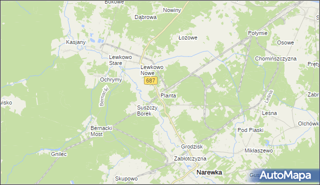 mapa Planta gmina Narewka, Planta gmina Narewka na mapie Targeo