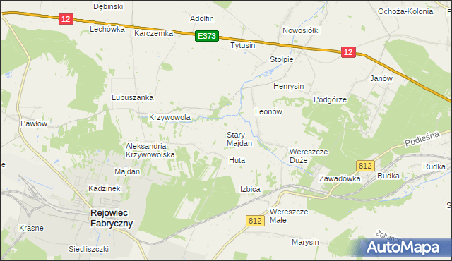 mapa Stary Majdan gmina Rejowiec, Stary Majdan gmina Rejowiec na mapie Targeo