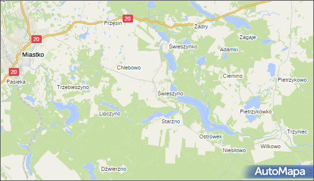 mapa Świeszyno gmina Miastko, Świeszyno gmina Miastko na mapie Targeo