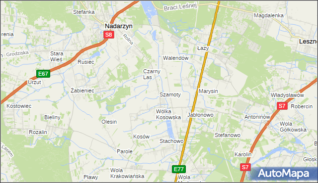 mapa Szamoty gmina Nadarzyn, Szamoty gmina Nadarzyn na mapie Targeo