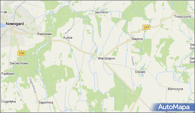mapa Wierzbięcin gmina Nowogard, Wierzbięcin gmina Nowogard na mapie Targeo