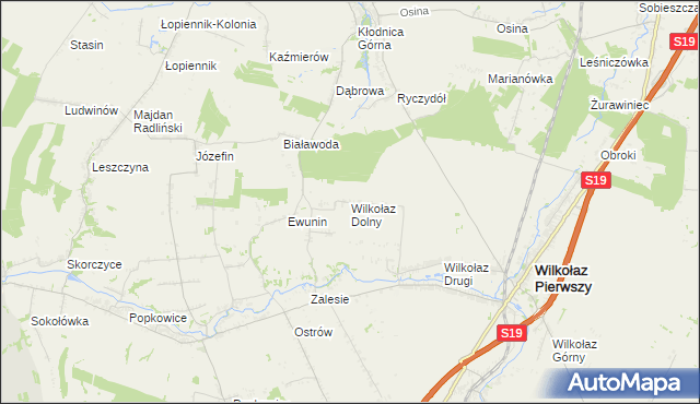 mapa Wilkołaz Dolny, Wilkołaz Dolny na mapie Targeo