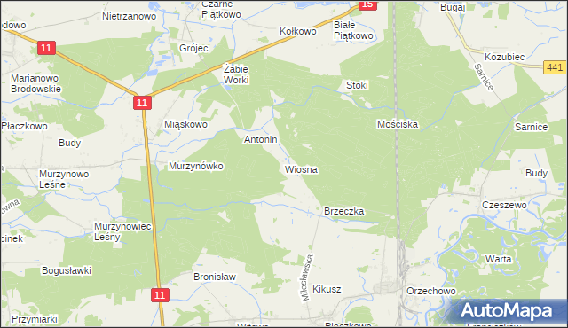 mapa Wiosna gmina Krzykosy, Wiosna gmina Krzykosy na mapie Targeo
