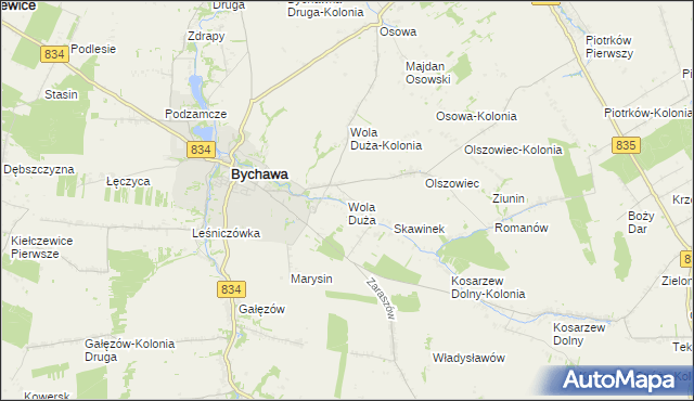 mapa Wola Duża gmina Bychawa, Wola Duża gmina Bychawa na mapie Targeo