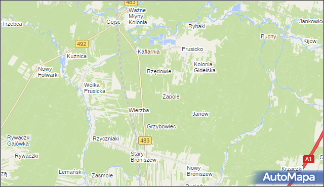 mapa Zapole gmina Nowa Brzeźnica, Zapole gmina Nowa Brzeźnica na mapie Targeo