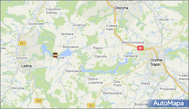 mapa Zapusta gmina Olszyna, Zapusta gmina Olszyna na mapie Targeo