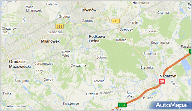 mapa Żółwin gmina Brwinów, Żółwin gmina Brwinów na mapie Targeo