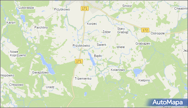 mapa Bądki gmina Barwice, Bądki gmina Barwice na mapie Targeo