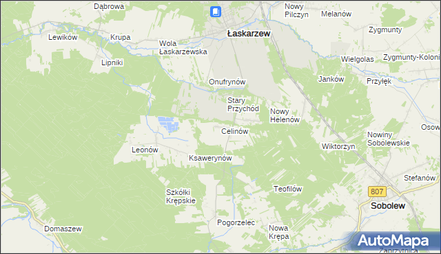 mapa Celinów gmina Łaskarzew, Celinów gmina Łaskarzew na mapie Targeo