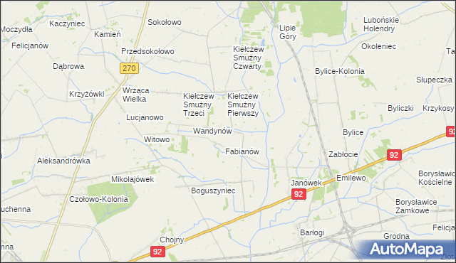 mapa Kiełczew Górny, Kiełczew Górny na mapie Targeo