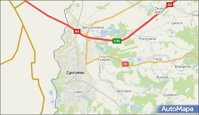 mapa Łagów gmina Zgorzelec, Łagów gmina Zgorzelec na mapie Targeo