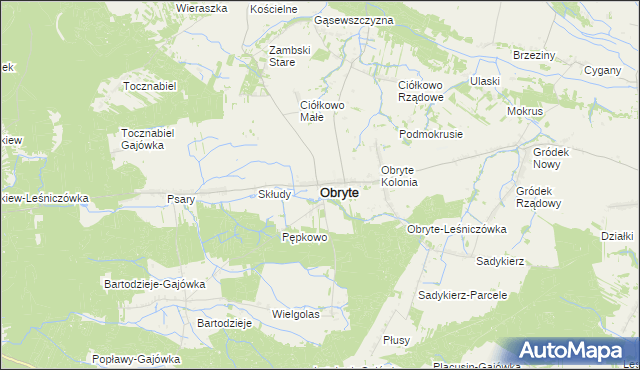 mapa Obryte powiat pułtuski, Obryte powiat pułtuski na mapie Targeo