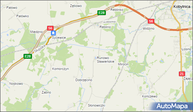 mapa Runowo Sławieńskie, Runowo Sławieńskie na mapie Targeo