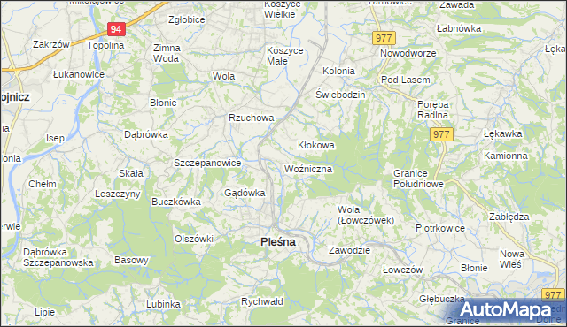 mapa Woźniczna, Woźniczna na mapie Targeo