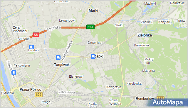 mapa Ząbki powiat wołomiński, Ząbki powiat wołomiński na mapie Targeo