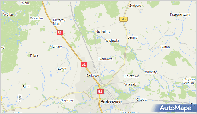 mapa Dąbrowa gmina Bartoszyce, Dąbrowa gmina Bartoszyce na mapie Targeo