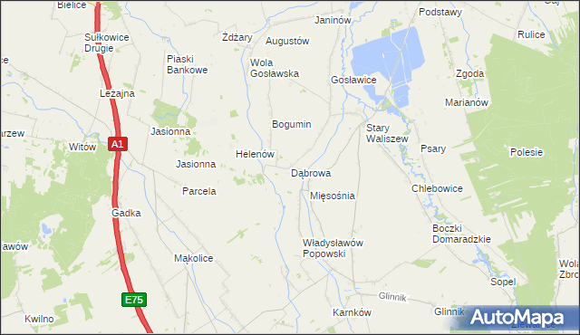 mapa Dąbrowa gmina Głowno, Dąbrowa gmina Głowno na mapie Targeo