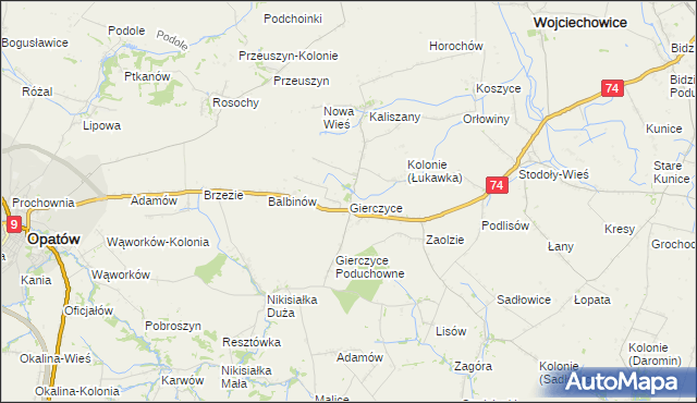 mapa Gierczyce gmina Wojciechowice, Gierczyce gmina Wojciechowice na mapie Targeo