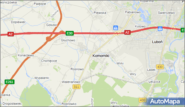 mapa Komorniki powiat poznański, Komorniki powiat poznański na mapie Targeo